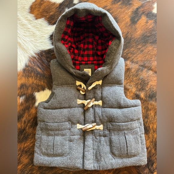 Baby Gap Hooded Toggle Buffalo Plaid Heavy Vest Size 12-18 Months Gray - Picture 1 of 15